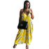 Yellow Casual Floral Printed Ankle Length Dress #Spaghetti Strap #A Line